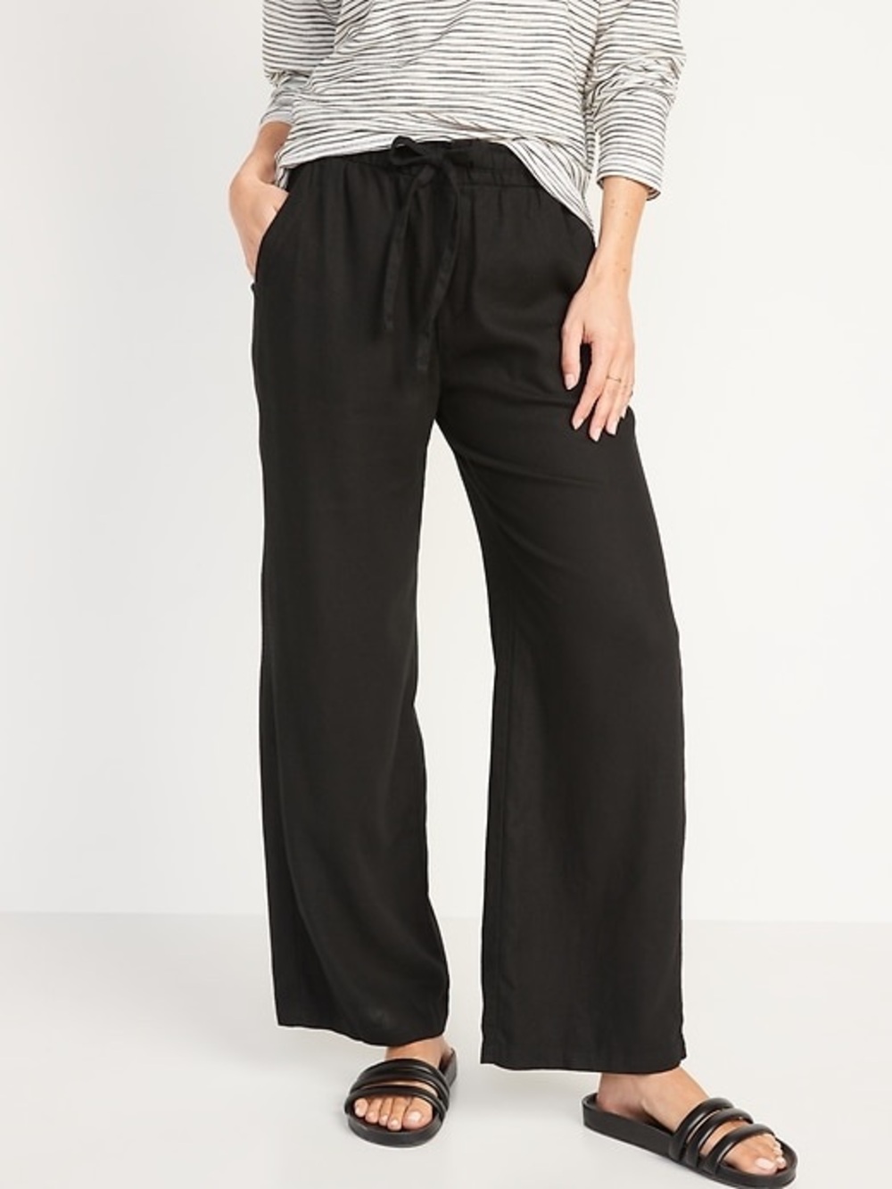 Old Navy Black Linen Wide-Leg Drawstring Pants